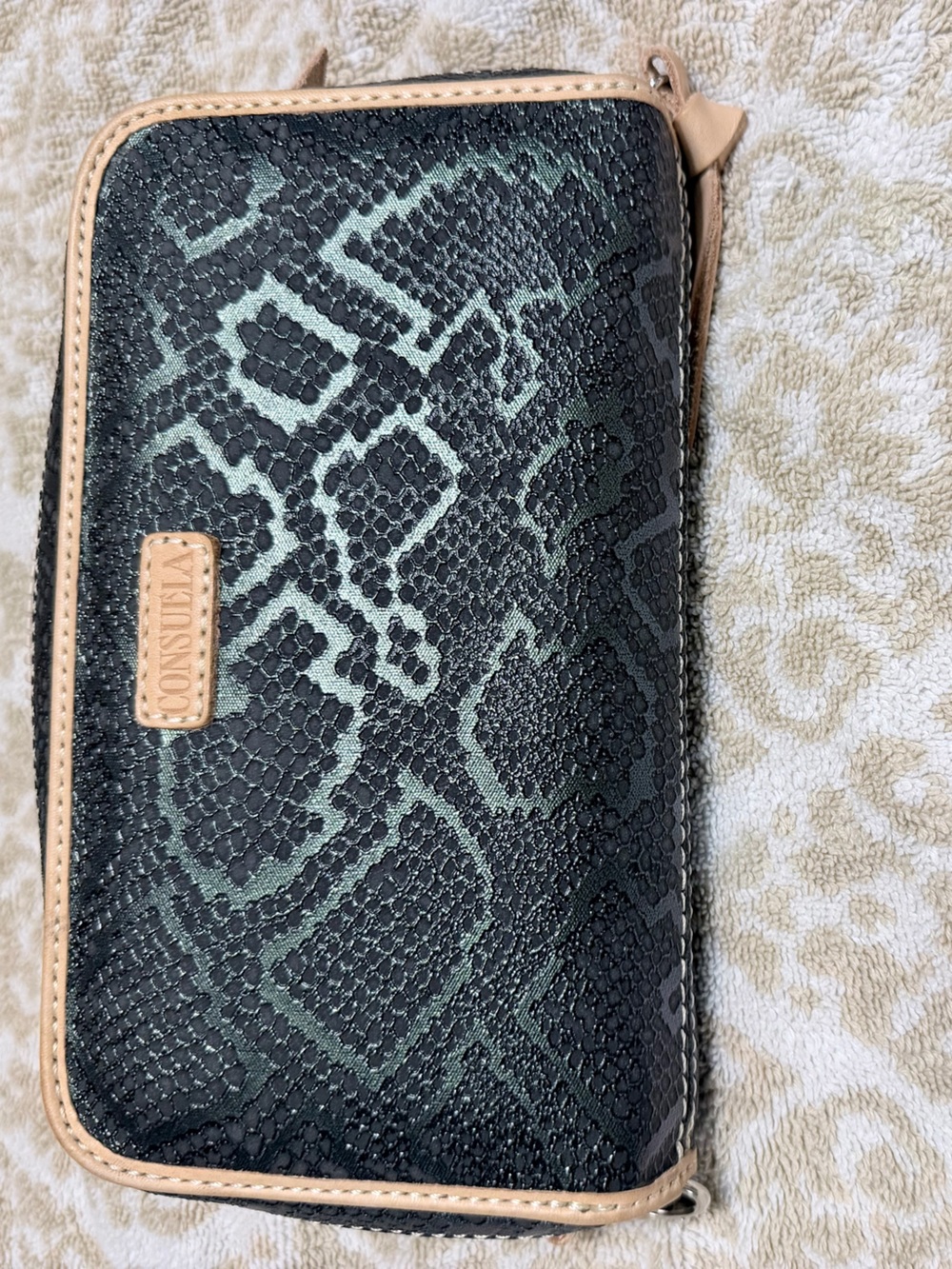 Consuela Randal Black and Teal Snake-Print essential wallet